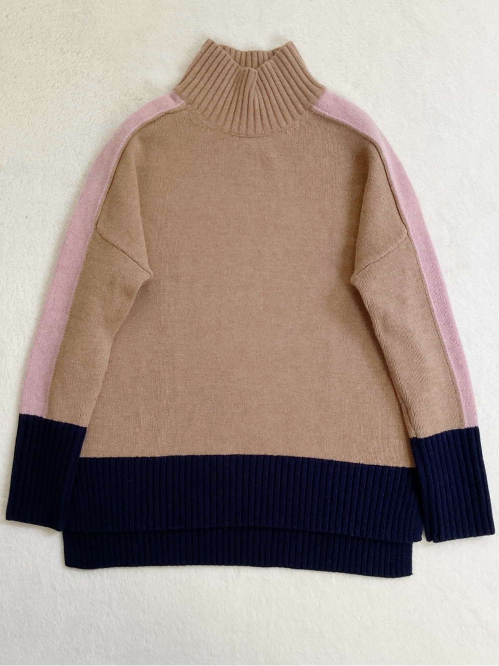 Boden Jessica Oversized Jumper XS 100% Wool Colorblock Turtleneck Sweater